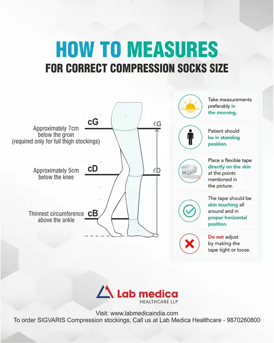 How to measure for correct compression stocking size - cG, cD and length measurement chart